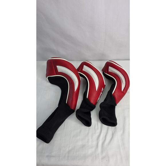 Red & White Golf Head Covers 3pcs Set, Driver Fairway Wood Headcovers 1/ 3 / X - Picture 2 of 12